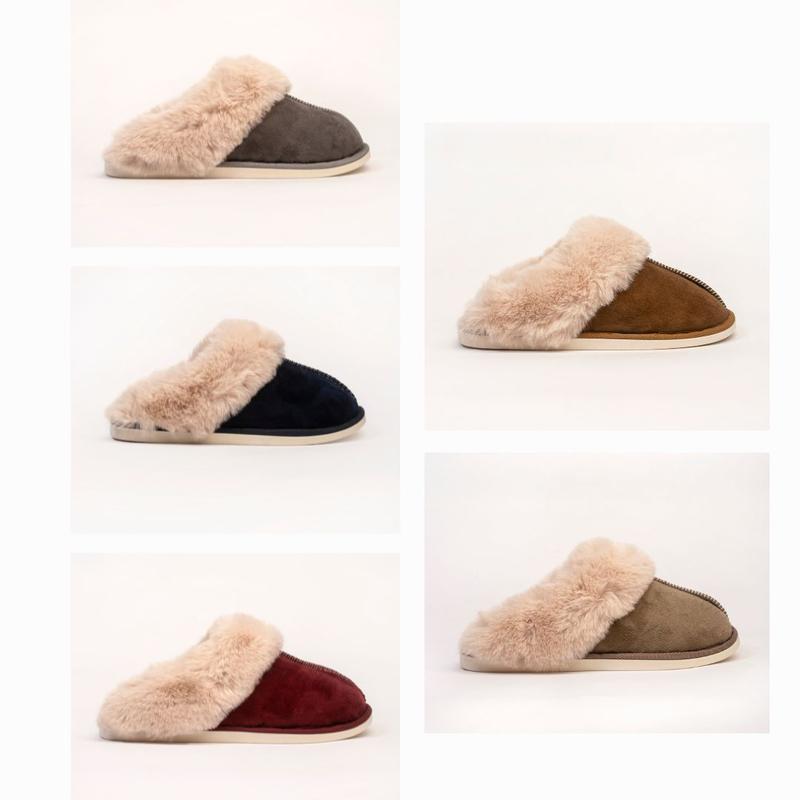 Women's Lizzie Faux Fur Suede Slippers - Navy, Mink, Grey, Burgundy and Chestnut - Comfort, Shoe, Weight Girl Soft Footwear Lightweight Slide 0