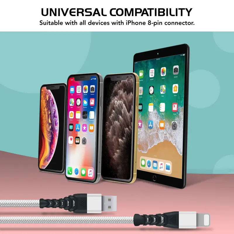 iPhone Charger Cable Heavy Duty Braided Long USB Fast Charger Cable Lead For iPhone 14 13 12 11 X 7 8 Charging Sync Connector Devices Smartphone Electronic charging cable lighning cable superfast cable iphone  x 8