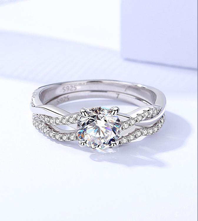 Elegant 925 Sterling Silver 1CT Moissanite Ring Set6