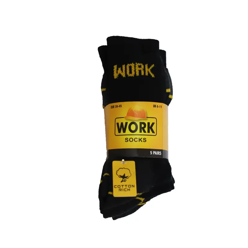 10 Pair Men's Heavy Duty Work Socks Black Reinforced Heel & Toe Rich  Optimal Comfort - Size UK 6-11 Cotton Plain Summer Winter Ankle Menswear Basic Stretch Top Medium Polyester 6