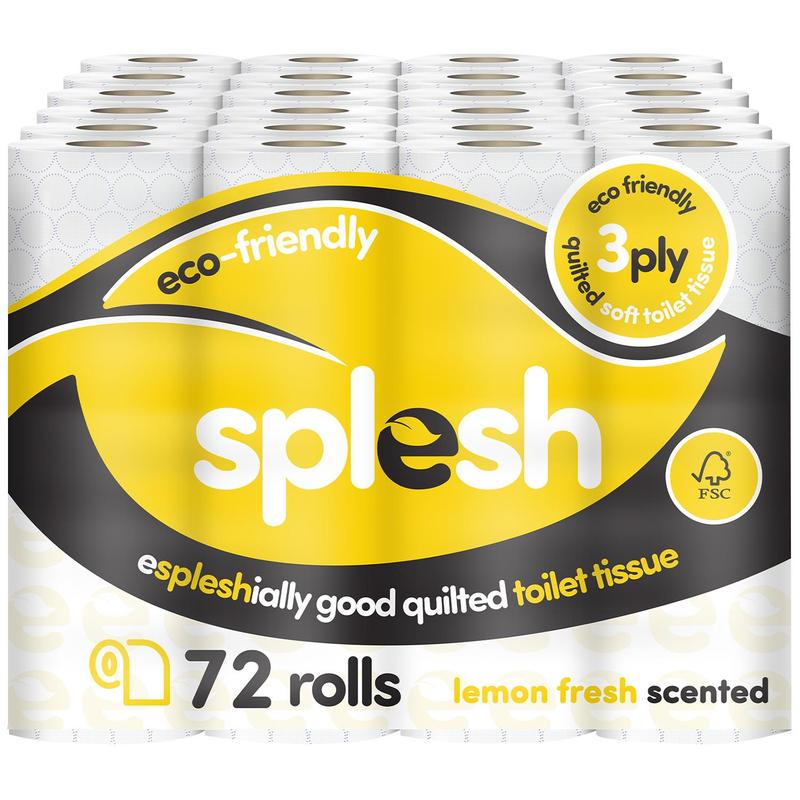 LIVE EXCLUSIVE Splesh Toilet Roll, Soft & Quilted Eco-Friendly, Lemon, 72 Rolls 0