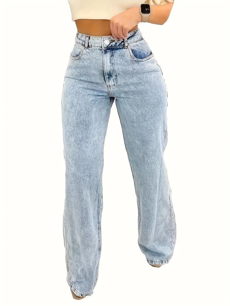 Product Introduction of Ultra-Comfortable High-Waisted Stretchy Jeans for Women - Four-Season Cotton Polyester Blend Straight Leg Pants with Snowflake Pattern, Machine Washable, Breathable, and Soft Fabric for Everyday Wear Womenswear Bottom Trouser Denim 3