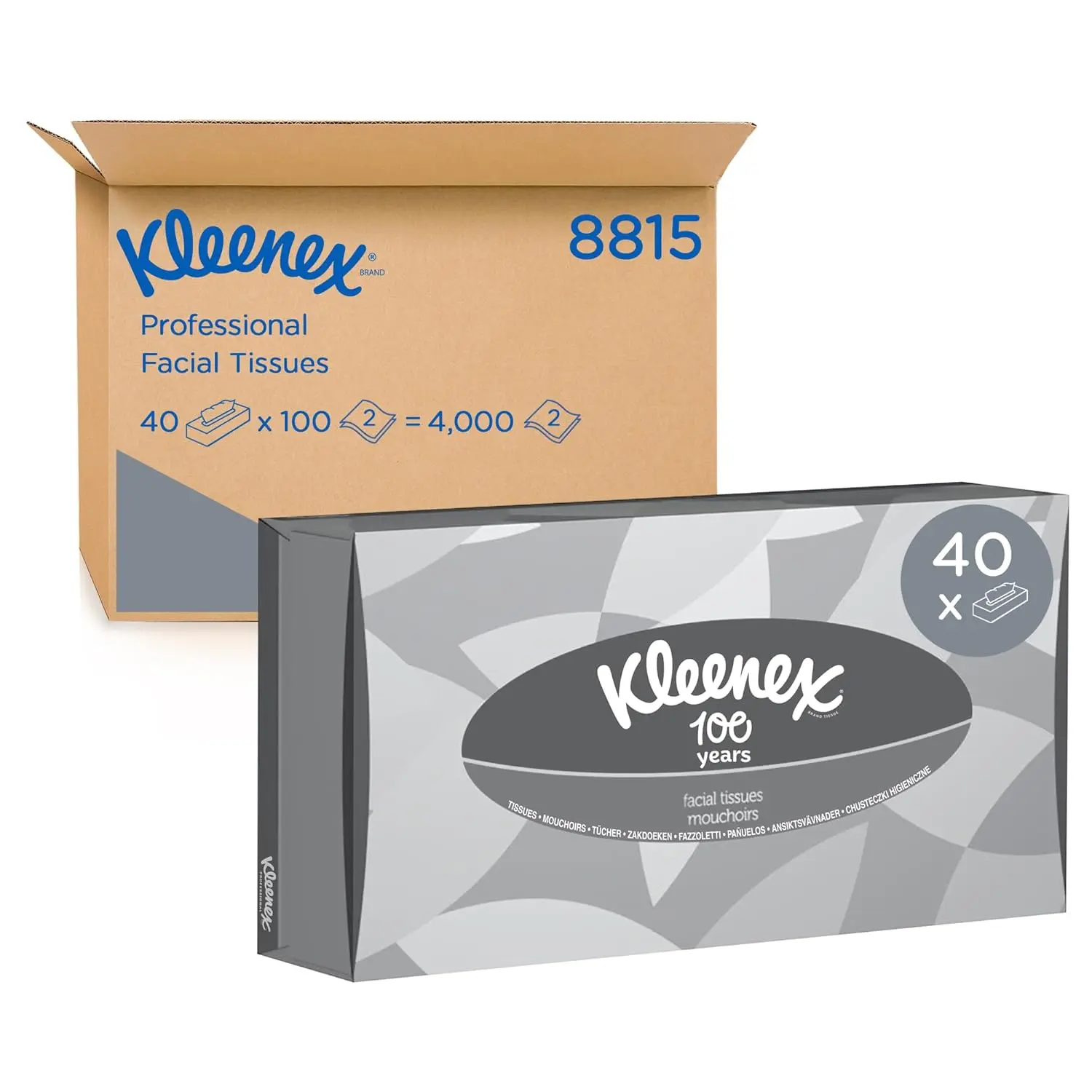 Tissues 8815-2 Ply Boxed White Tissues - 40 Flat Tissue Boxes x 100 (4,000 Sheets Total)
