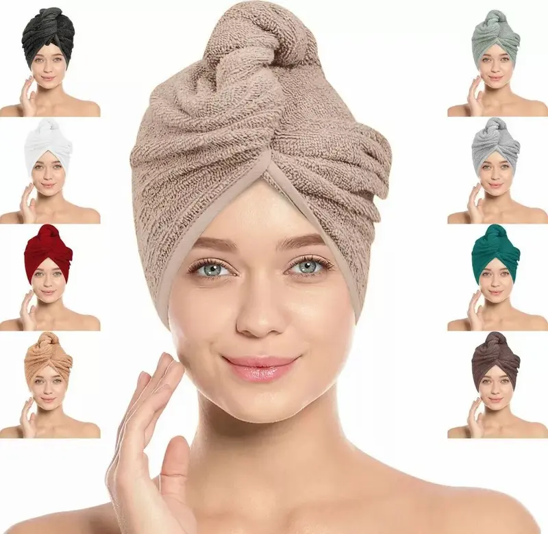 Hair Drying Turban Towel 100% Cotton Twist Wrap Quick Dry Head Bath Cap Hat Band Gift Pack 4