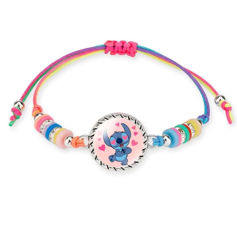 Stitch Anime Bracelet Cartoon Lilo & Stitch Adjustable Rope Rainbow Coloured Beads Pendant Cute Wristand - Accessories Kids Toys Girls Bracelet Christmas Party Gift - 19 Different Designs 8