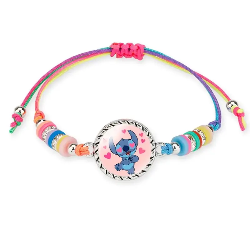 Stitch Anime Bracelet Cartoon Lilo & Stitch Adjustable Rope Rainbow Coloured Beads Pendant Cute Wristand - Accessories Kids Toys Girls Bracelet Christmas Party Gift - 19 Different Designs 8