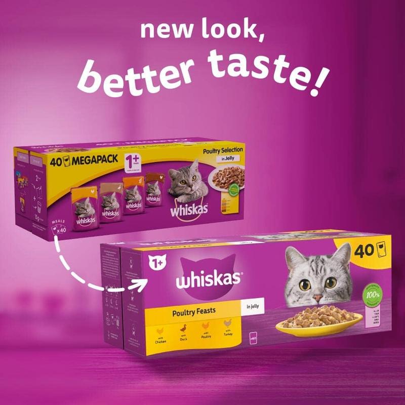 1+ Adult Poultry Selection in Jelly 40 Pouches, Adult Wet Cat Food, Megapack (40 x 85 g) 2