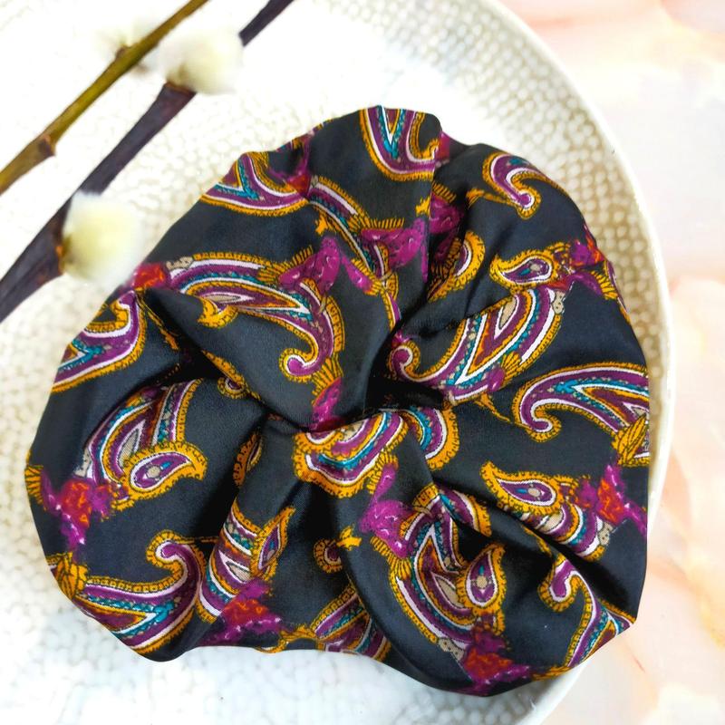 "Sage" Dark Paisley Hair Scrunchie 4