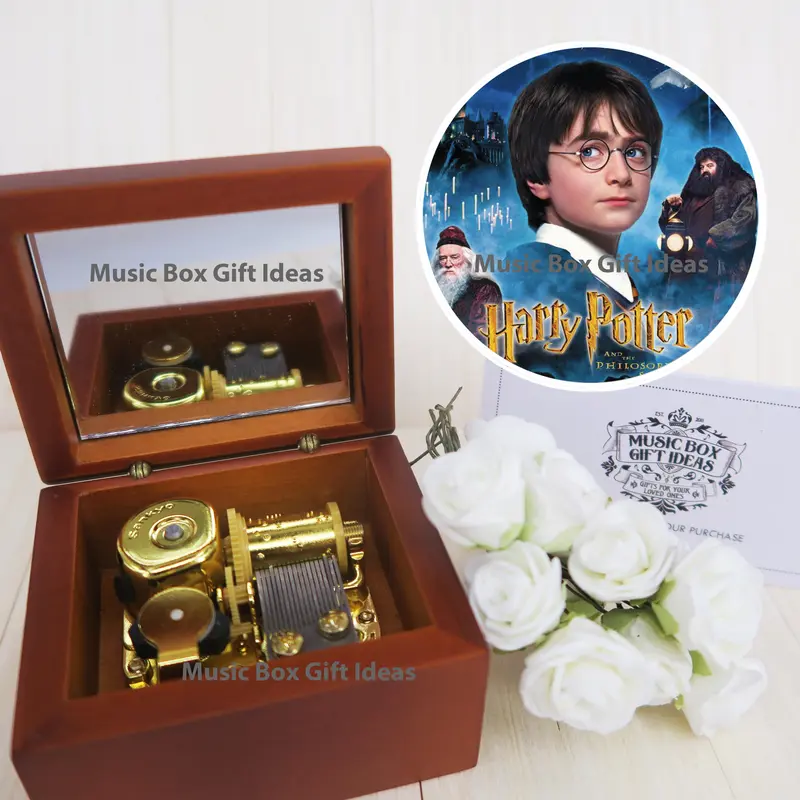 Personalized Harry Potter Hedwig's Theme Soundtrack 18-Note Sankyo Music Box Gift (Wooden Clockwork, Wooden Engraving) 0
