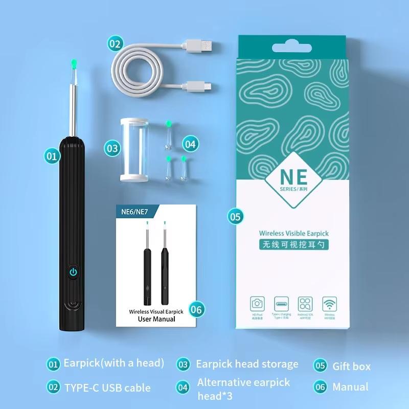 Ear Wax Removal Tool - Ear Cleaner With Camera, Earwax Remover With Light, Ear Cleaning Kit, Ear Wax Removal Tool WIFI Connection 6 LED Lights Earpick 5