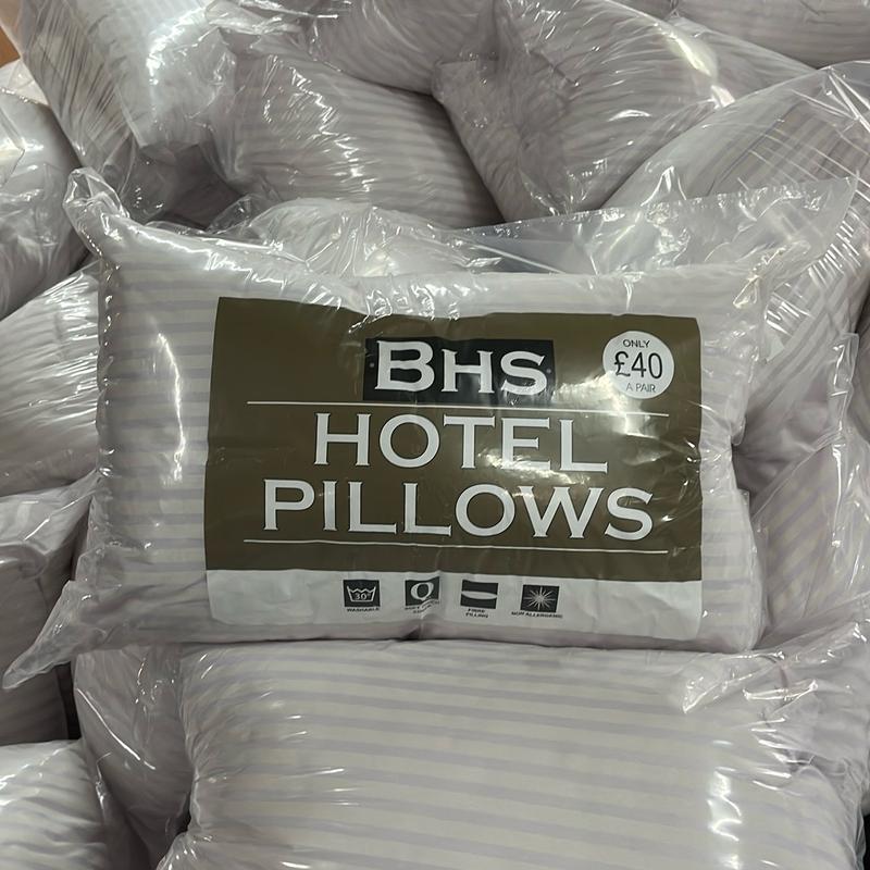 BHS Hotel Quality Egyptian Stripe Pillow Pack of 2 - Skin-Friendly & Microfiber - Firm & Flat Weave - Machine Washable 2