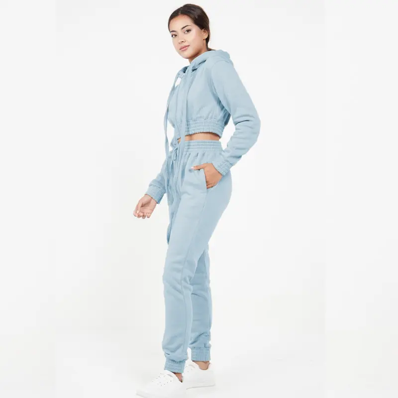 Crop Zip Hooded Loungewear - Valentina Cropped Drawstring Jogger Womenswear Overalls Stitch Suits Underwear Lady Comfort 5