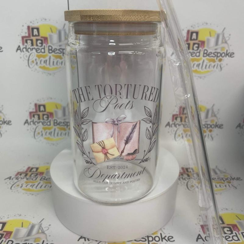 Taylor swift tortured poets 16oz libbey glass can with glass straw and box Coffee Drinkware Reusable 0