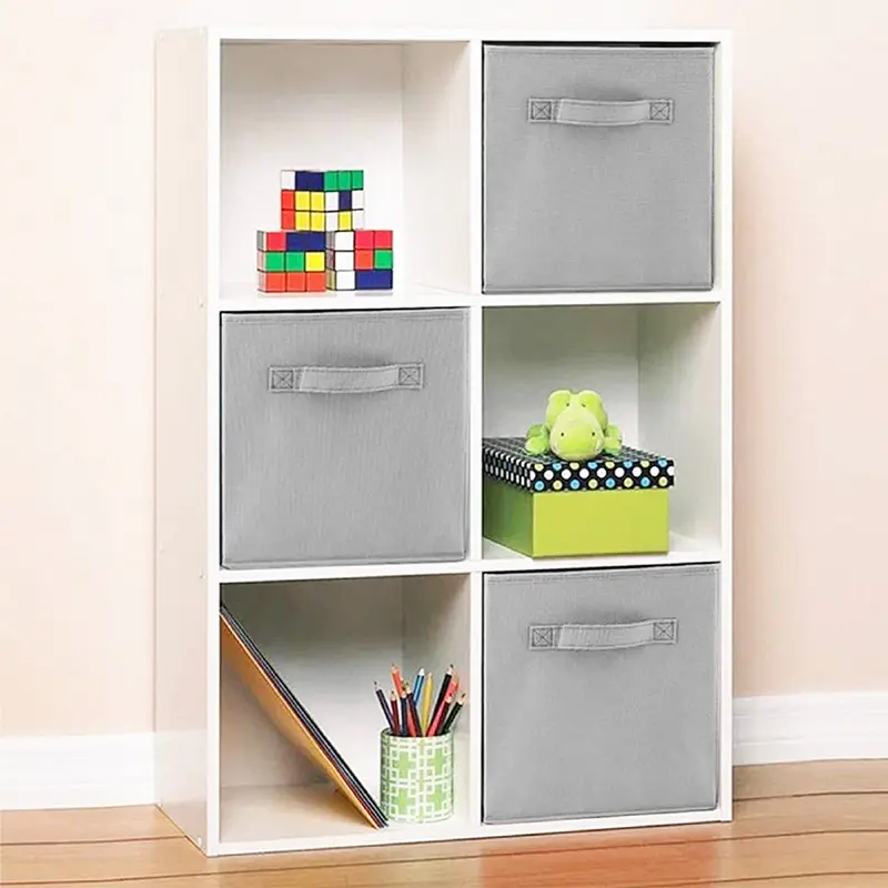 LN COZY CORNER  Set of 6 Cube Storage Boxes Cubes Storage Cubes Fabric Storage Boxes Foldable Storage Baskets for Closet Shelves Bedroom Organizing Clothes and Book (Gray, 27x27x28cm) 4