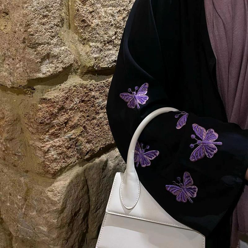 HASASERIES HS1040 Butterfly Embroidered Elegant Cardigan Robe plain elegant solid casual 2