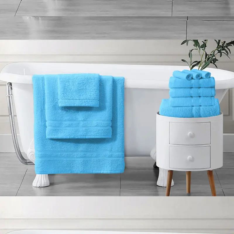 10 Piece Egyptian Cotton Towel Set - 2 Bath Towels (70cm x 120cm), 4 Hand Towels (50cm x 80cm), and 4 Face Towels (30cm x 30cm) - 500 GSM 7