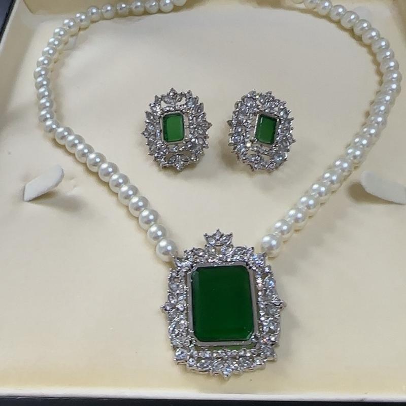 Pearl zirconia mala set with studs Auspicious MJB05 6