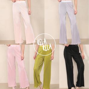 Rela Rela High Waisted Crinkle Plisse Flared Trousers UK 6-18 Elastic Pants Womenswear