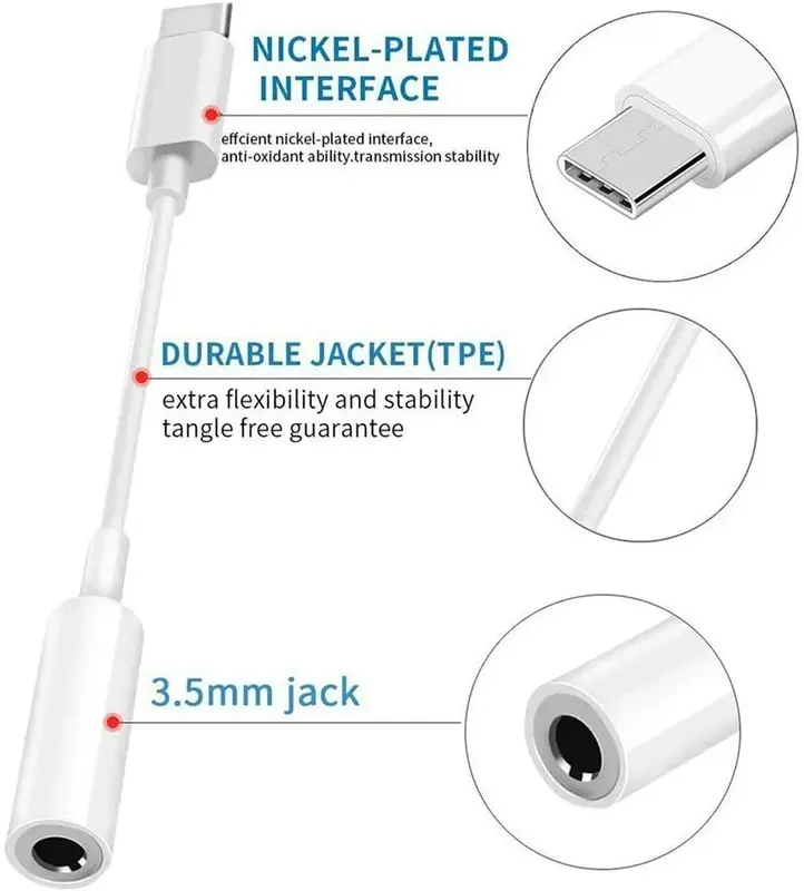 USB Type C to 3.5mm Jack Audio AUX Adapter Headphones Cable Adapter - Accessories Included Compact Devices Plug Wired 3