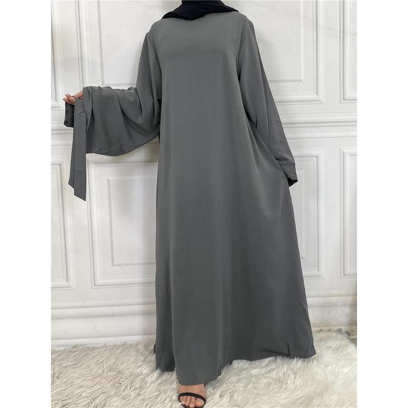 Arabic Clothing-Women's Solid Long Sleeve Round Neck Maxi Arabian Dress with Belt, Asian Suits Eid, Dresses for Women, Closed Abaya, Lady Loose Abayas, Kaftan Long Dress for Spring Summer Fall 0