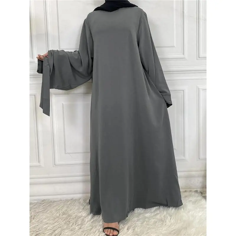 Arabic Clothing-Women's Solid Long Sleeve Round Neck Maxi Arabian Dress with Belt, Asian Suits Eid, Dresses for Women, Closed Abaya, Lady Loose Abayas, Kaftan Long Dress for Spring Summer Fall 0