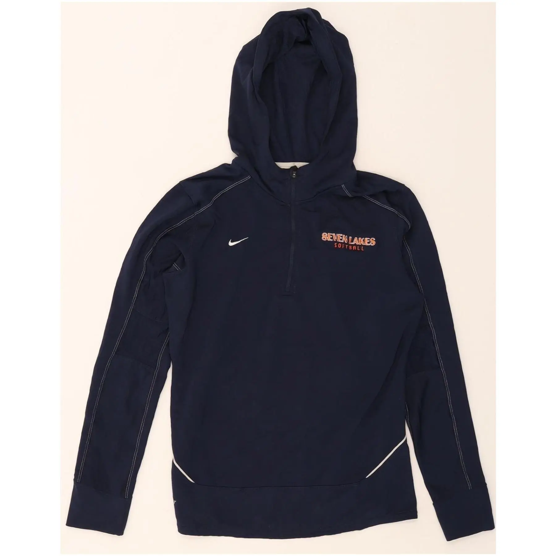 Pre-Owned Vintage NIKE Mens Dri Fit Graphic Zip Neck Hoodie Jumper Medium Navy Blue