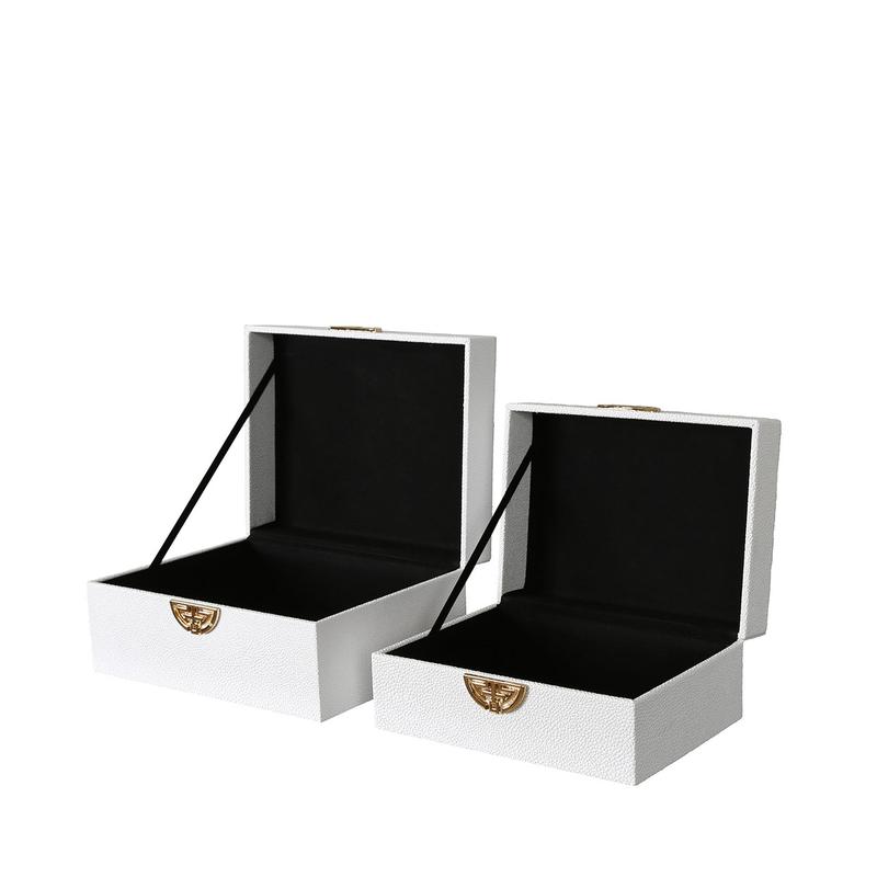Set of 2 White Faux Leather Jewellery Boxes with Gold Design Organiser 5