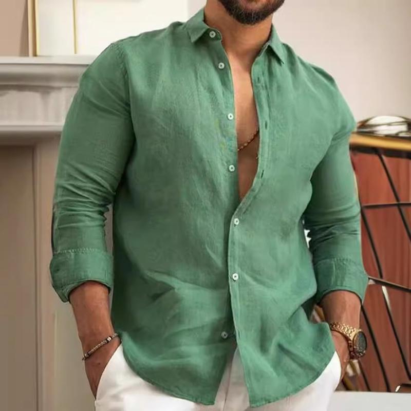 2025 European and American Cotton Solid Color Men's Shirt Youth Casual 3