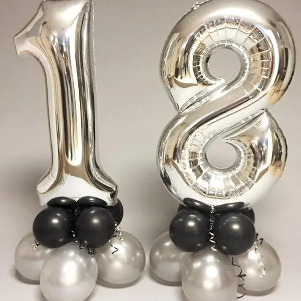 Giant 40 inch Silver Number Foil Balloons, Perfect for Birthday, wedding, anniversary, with ribbon and straw, can be inflate with helium or air foil  number  balloon 30th  birthday  balloons