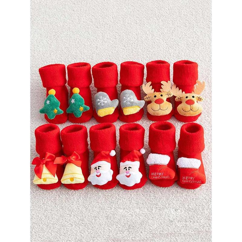 Kids Children's Socks for Girls Boys Non-slip Print Cotton Toddler Baby Christmas Socks for Newborns Infant Short Socks Clothing 1