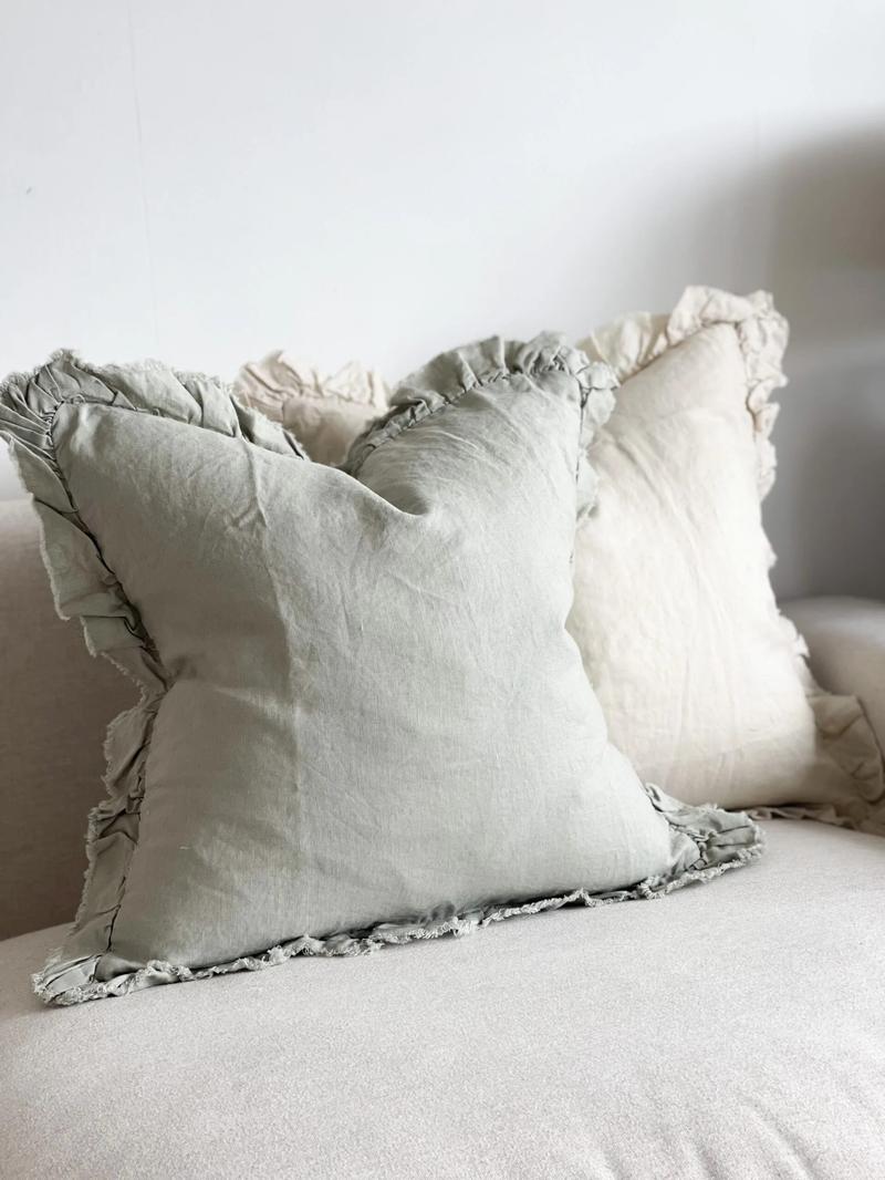 Product Introduction of Ellenvale Interiors Hallie Sage Green Ruffle Cushion - Soft Furnishings 5