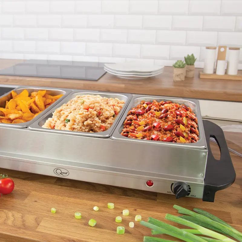 Quest Large Buffet Server and Food Warming Tray - 3 x 2.4L Trays - Great for Parties, BBQ's Christmas and Breakfasts Plate Set 2