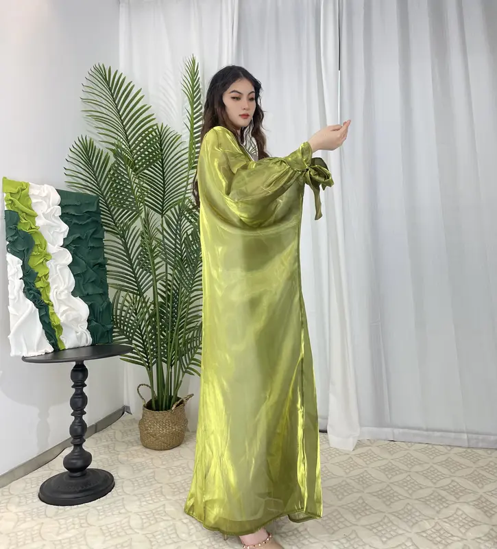 Open abaya Organza Abaya, Shiny Silk Abaya Muslim Long Women Dress 7