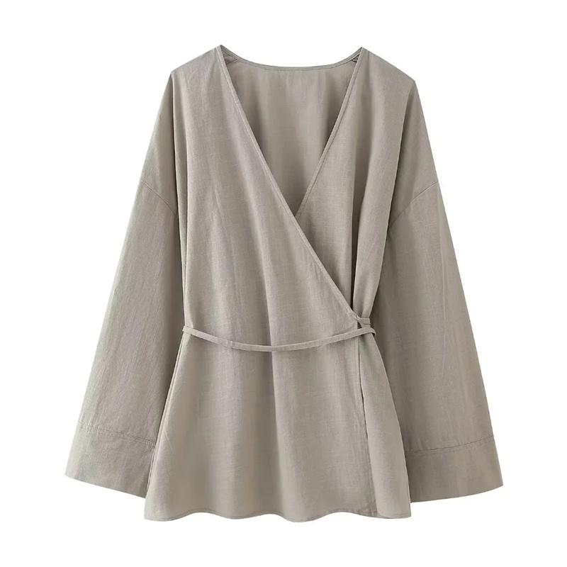 Kimono Woman Summer Long Sleeve Blouses For Women 2024 Vintage Y2k Top With Ties Loose Elegant And Youth Women's Blouses 2