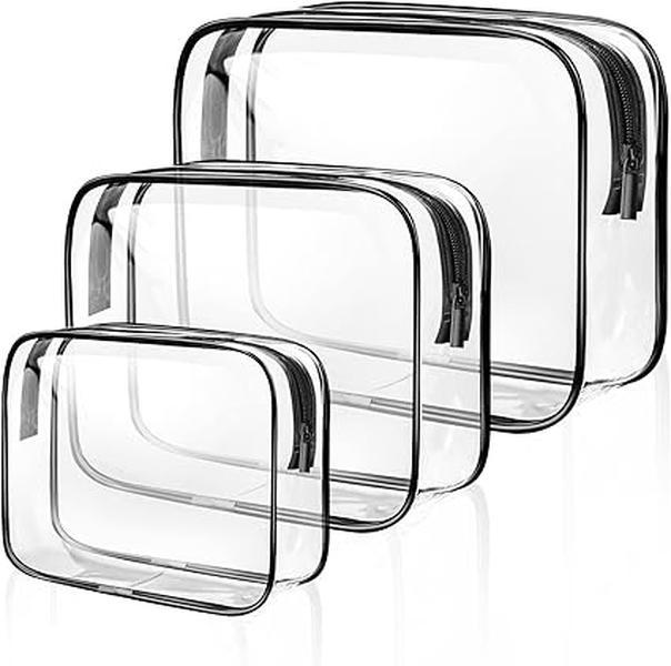 Clear Travel Toiletries Bag, 3 PCS Portable Waterproof Toiletry Bags for Women and Men, Clear Makeup Bags PVC Cosmetic Bag, Travel Accessories Wash Bag for Travelling and Holiday 0