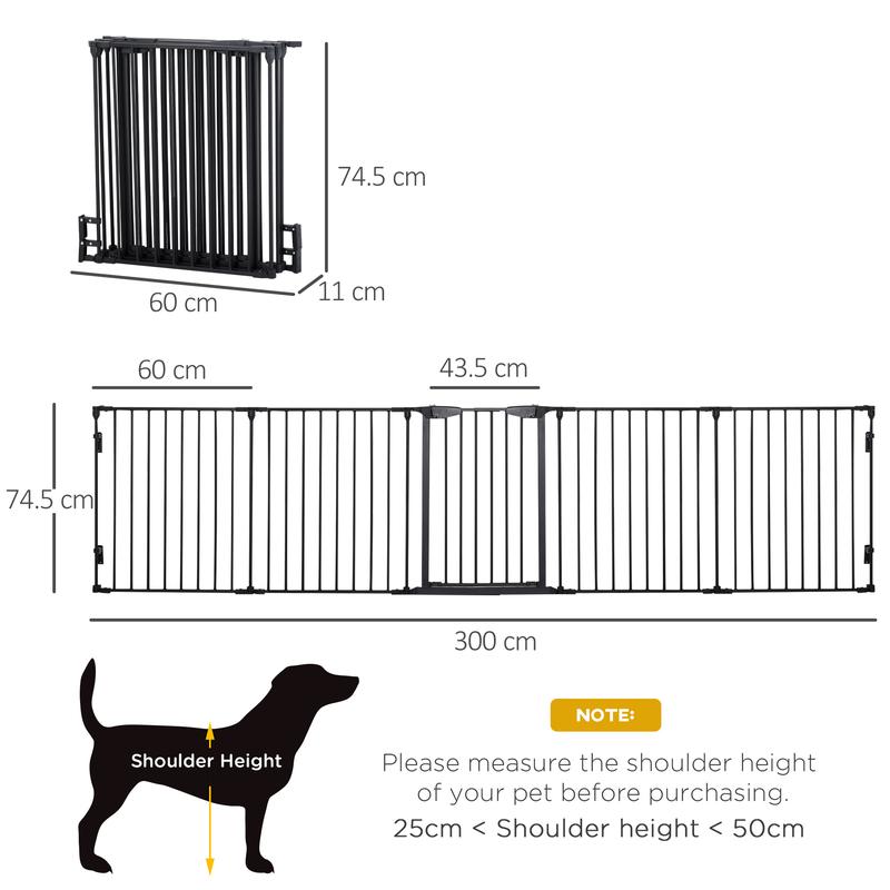 PawHut Pet Safety Gate 5-Panel Playpen Fireplace Christmas Tree Metal Fence Stair Barrier Room Divider with Walk Through Door Automatically Close Lock 2