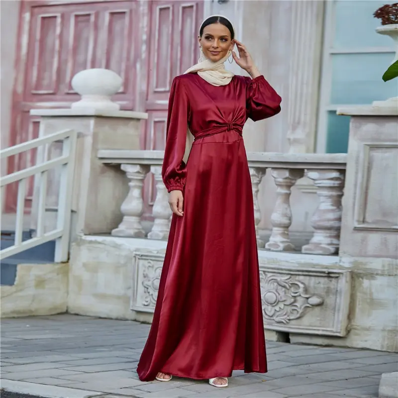 Hot-selling Soft Waist Lace-up Two Wear Dress 2024 Elegant Satin Long Dress LR433-1 6