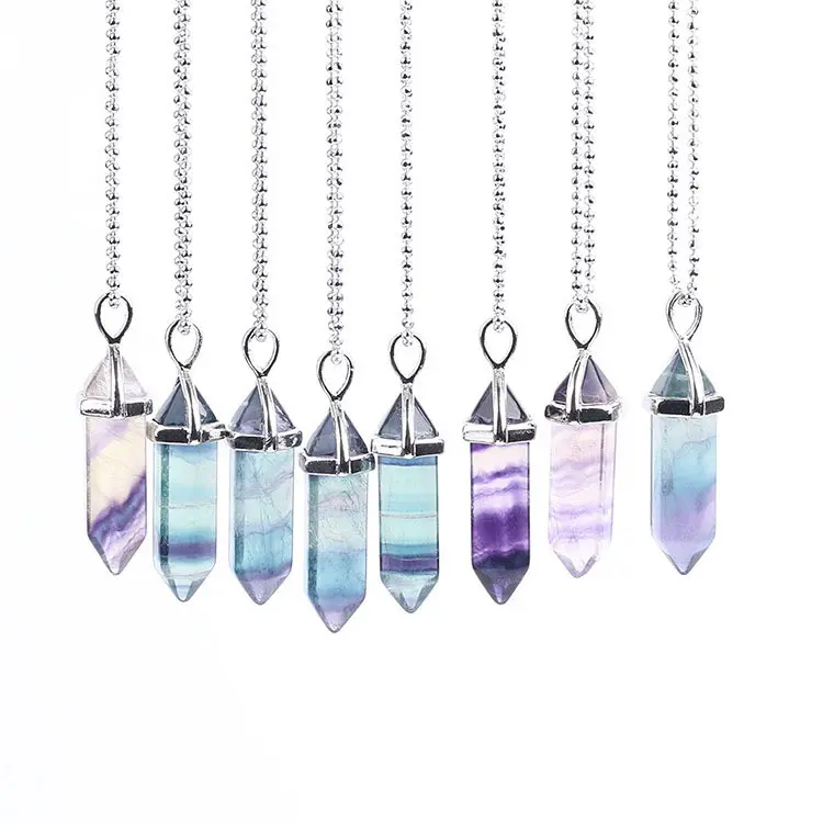 1PCS Natural Fluorite Pendant Necklace comes with chain 0