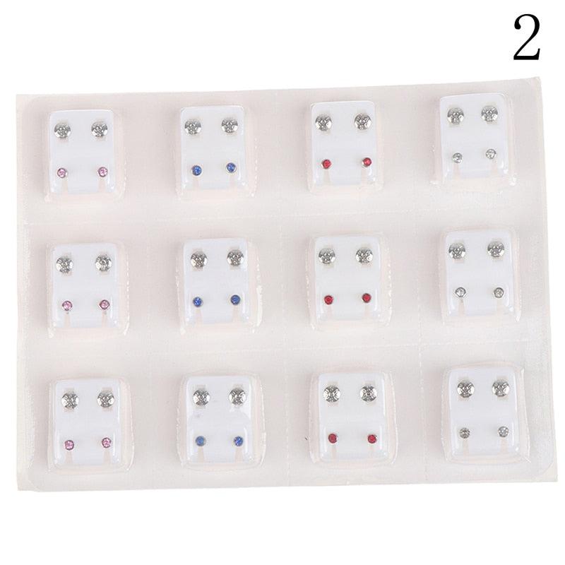 24pcs=12Pairs Surgical Steel Ear Studs Earrings Set Medical Earrings Piercing Tool Kits Women Jewelry Piercing Stud Earring 4