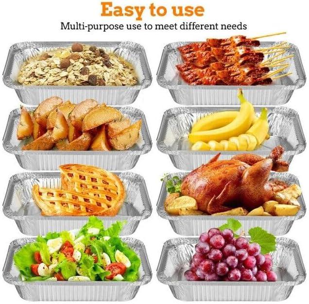 100 X No2 Aluminium Foil Food Container with Lids, Reusable Takeaway Containers, Great for Baking Roasting Cooking Food Storage Disposable 3