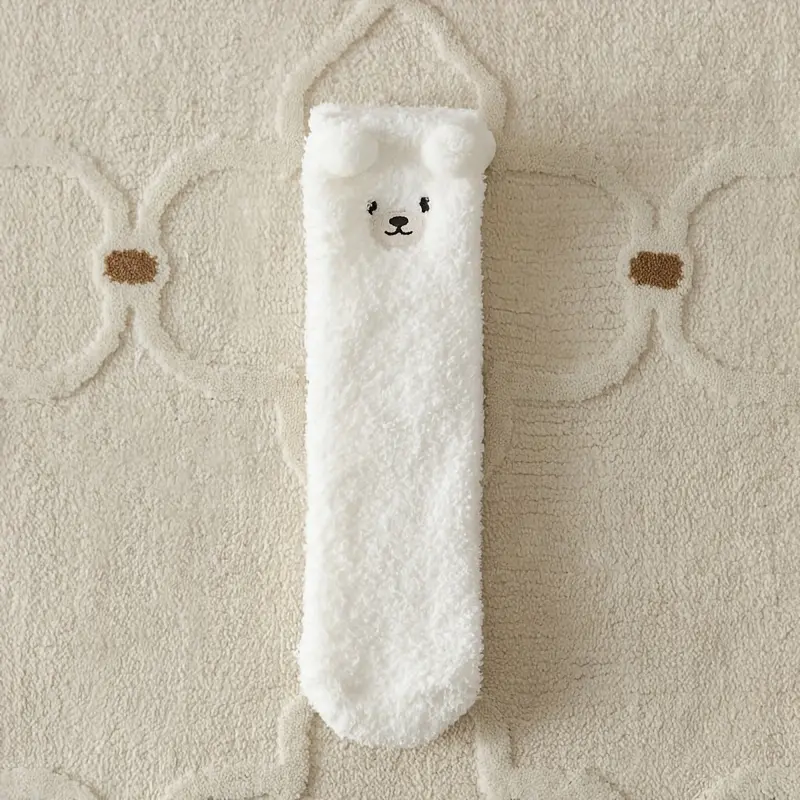 1/3/6 Pairs 3D Cute Bear Socks, Warm Coral Fleece Floor Slipper Socks For Fall & Winer, Women's Stockings & Hosiery 7