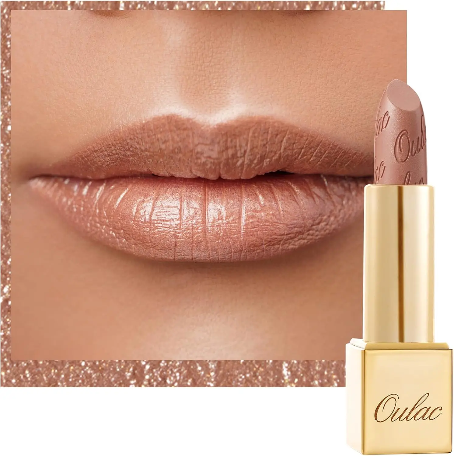 Metallic Shine Glitter Lipstick, Nude High Impact Lipcolor, Lightweight Soft and Ultra Hydrating, Long Lasting, Vegan & Cruelty-Free, Full-Coverage Lip Color 4.3 g/0.15 Sahara Gold(10) Gloss Lipgloss Makeup Cosmetic Glossy