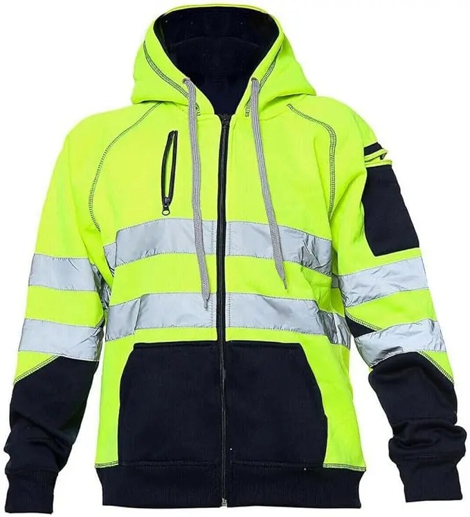 High-Vis Reflective Hoodie for Men – 3 Zipper Pockets & Secure Storage, Stylish Safety Jacket (Order One Size Down