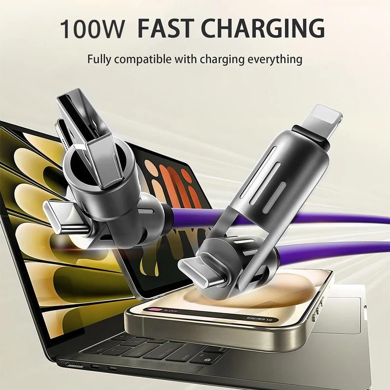 Product Introduction of 100W 4in 1 Functional Super Fast Charge USB Type C Liquid Silicone Aluminum Alloy Data Cable for iPhone for SamSung Xiaomi Redmi, Oneplus, And Xiaomi OnePlus, USB C Charging & Data Sync Cord Wire 3