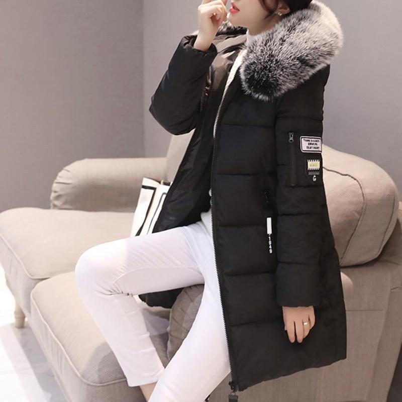 Product Introduction of Women Winter Cotton Coat Hooded Mid Length Outerwear Windproof Warm Long Sleeve Jacket Solid Color Slim Fit Lady Down Coat 3