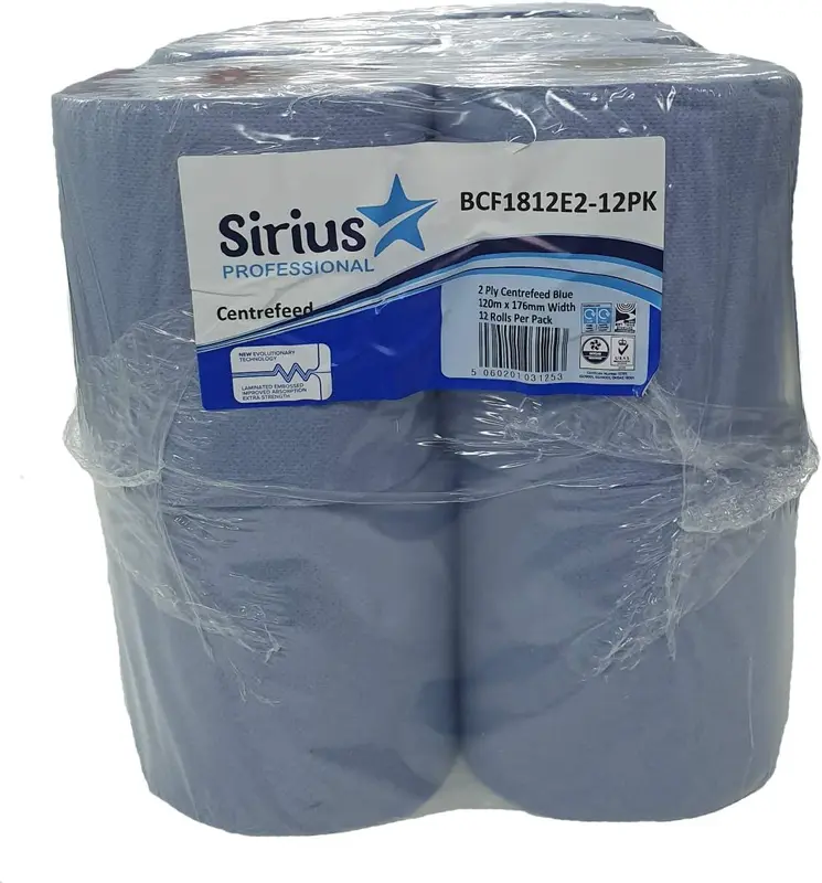 12 x Centre Feed Rolls Blue Tissue Paper Roll (2 Ply) Pack Toilet 0