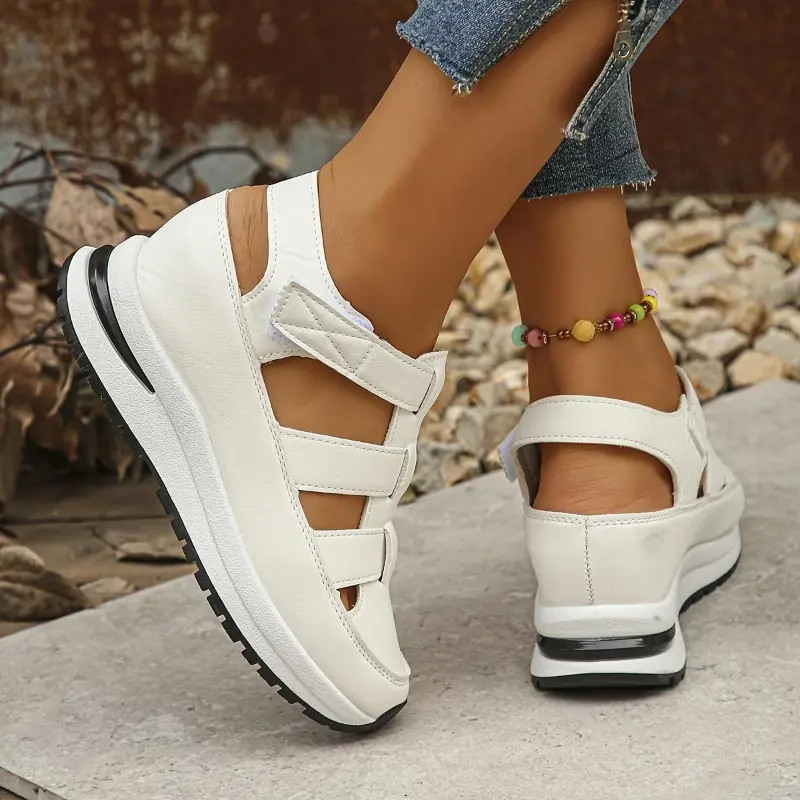 Women's Fashionable Velcro Fastening Wedge Sneakers, Casual Comfortable Soft Sole Sandals for Summer, Lightweight Breathable Shoes for Daily Wear Footwear Girl 4