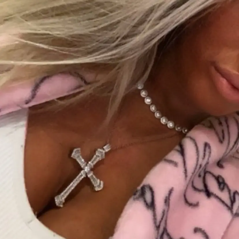 Luxury Bling Big Cross Silver Pendant Diamond Necklace Jewelry