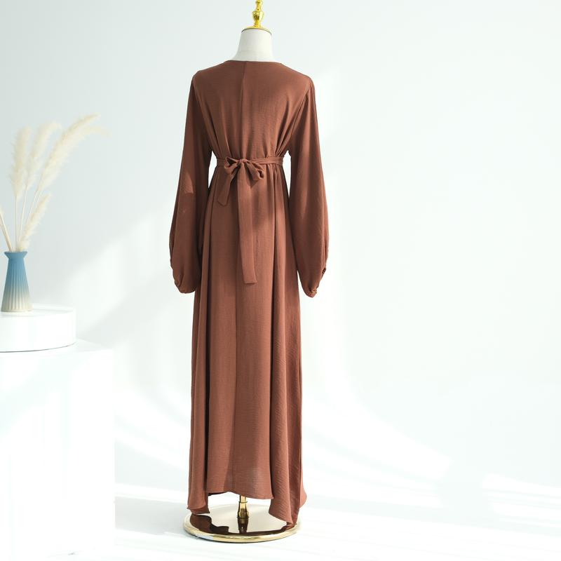 Product Introduction of HS1175 Front Zipper with Pocket Abaya in Crepe Fabric Party Abaya Dress 16
