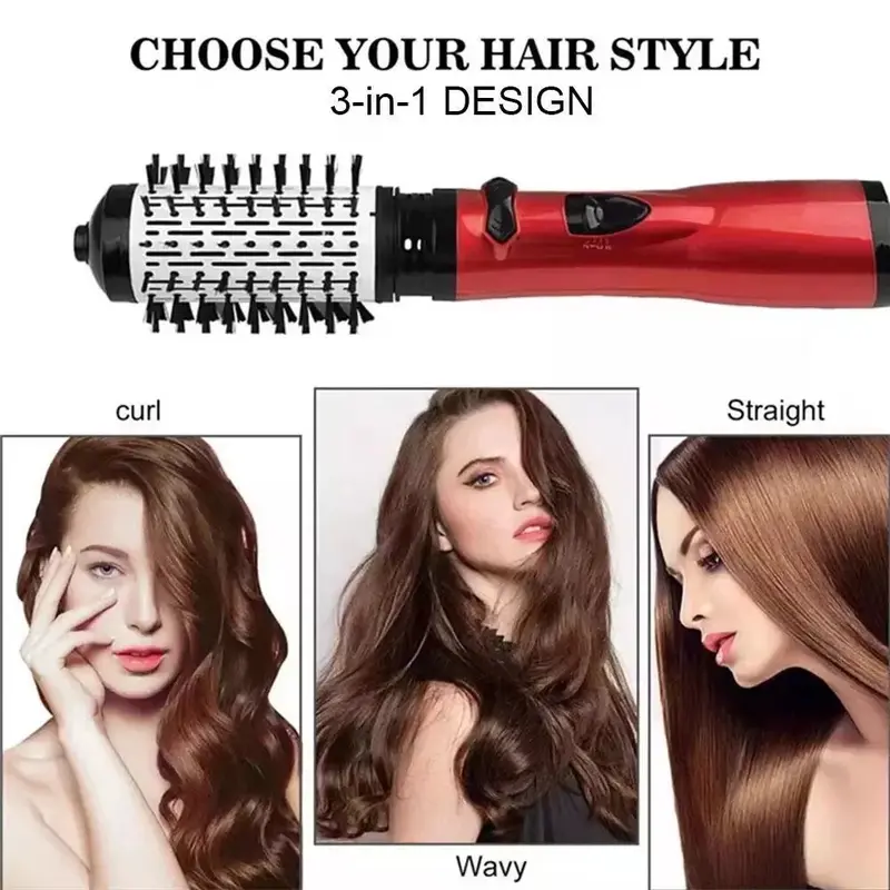 3 in1 Hot Air Styler and Rotating Hair Dryer Hair Straightener Curler Brush Comb Adjustable Daily Comfort 3
